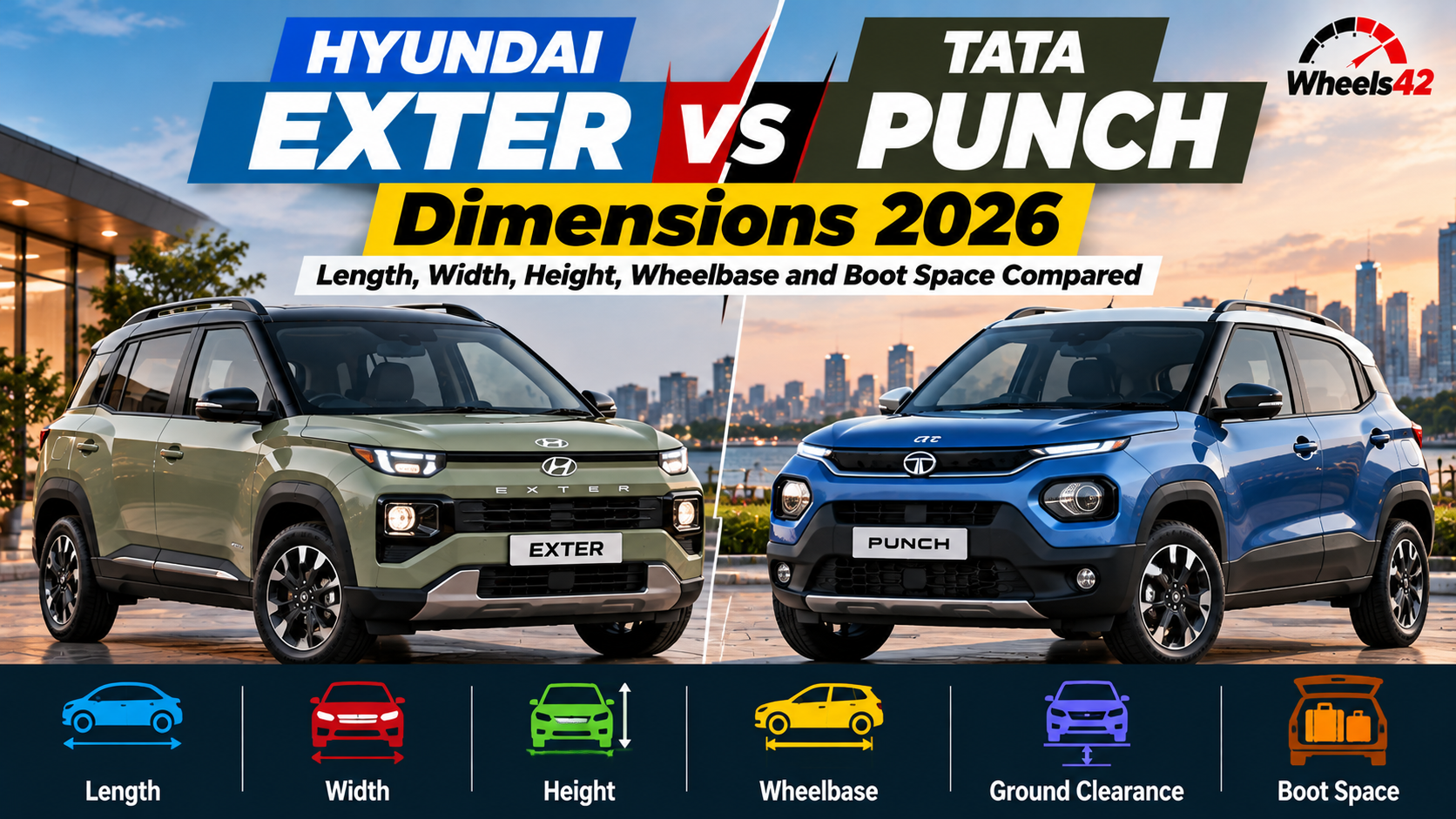 Hyundai Exter vs Tata Punch Dimensions 2026: Length, Width, Height, Wheelbase and Boot Space Compared
